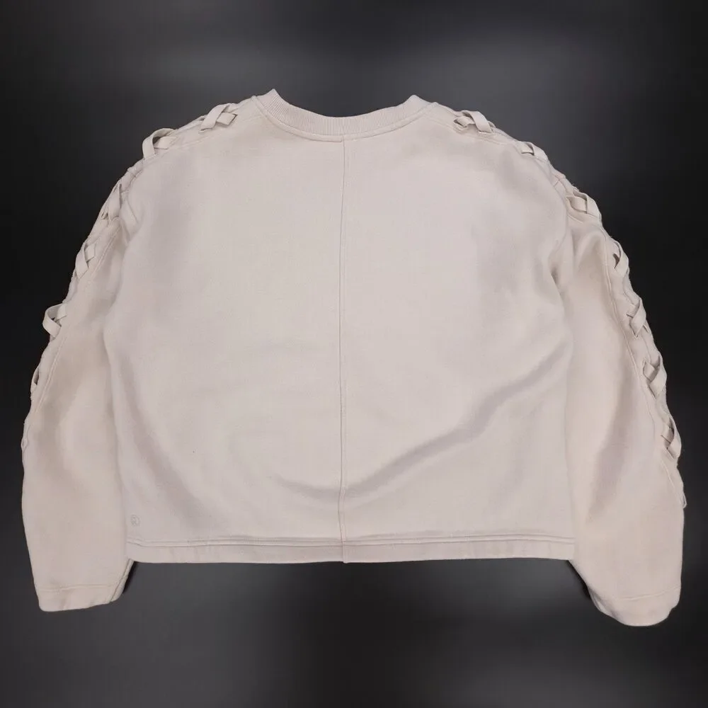 LULULEMON Braided Sleeve Pullover White Opal Fleece Sweatshirt Athleisure Lounge